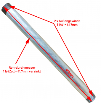 50 cm Brunnenbaurohr 1 1/4" Stahlrohr Rohr verzinkt